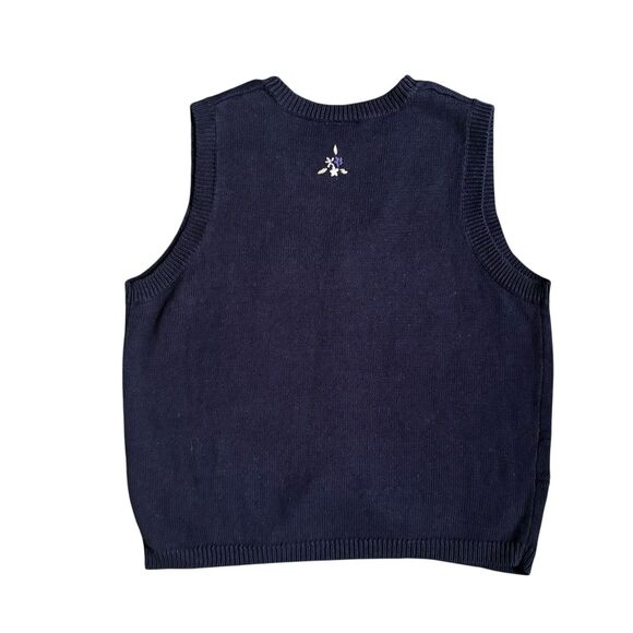 Vintage Northern Reflections Navy Embroidered Floral Knit Kitty Sweater Vest Lg - Picture 5 of 6